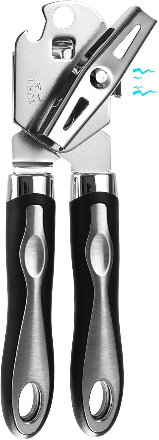 Stainless Steel Manual Can Opener with Bottle Opener | Smooth Edge, Handheld Heavy Duty, For Seniors & Camping, Magnetic Lid Remover, Safe Cut