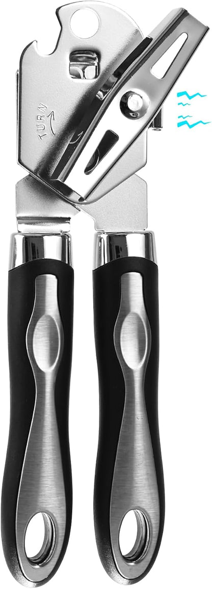 Stainless Steel Manual Can Opener with Bottle Opener | Smooth Edge, Handheld Heavy Duty, For Seniors & Camping, Magnetic Lid Remover, Safe Cut