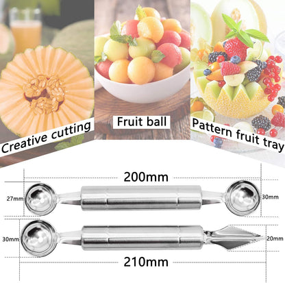 2PCS Fruit Baller Spoon, Stainless Steel Fruit Ball Maker & Fruit Carving Cuter, DIY Watermelon Cantaloupe Ice Cream Tool, Make Different Designs & Shapes for Party Decoration, Silver, 20cm/7.87inch