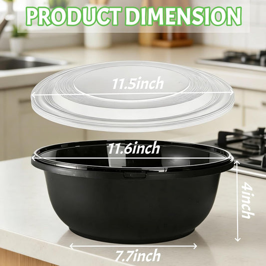 ZAVOOS 8 Pack 165 Oz Plastic Serving Bowls with Lids | Large Mixing Bowl with Non-Slip Base for Kitchen Prepping Baking Cooking, Round Food Storage Container for Party