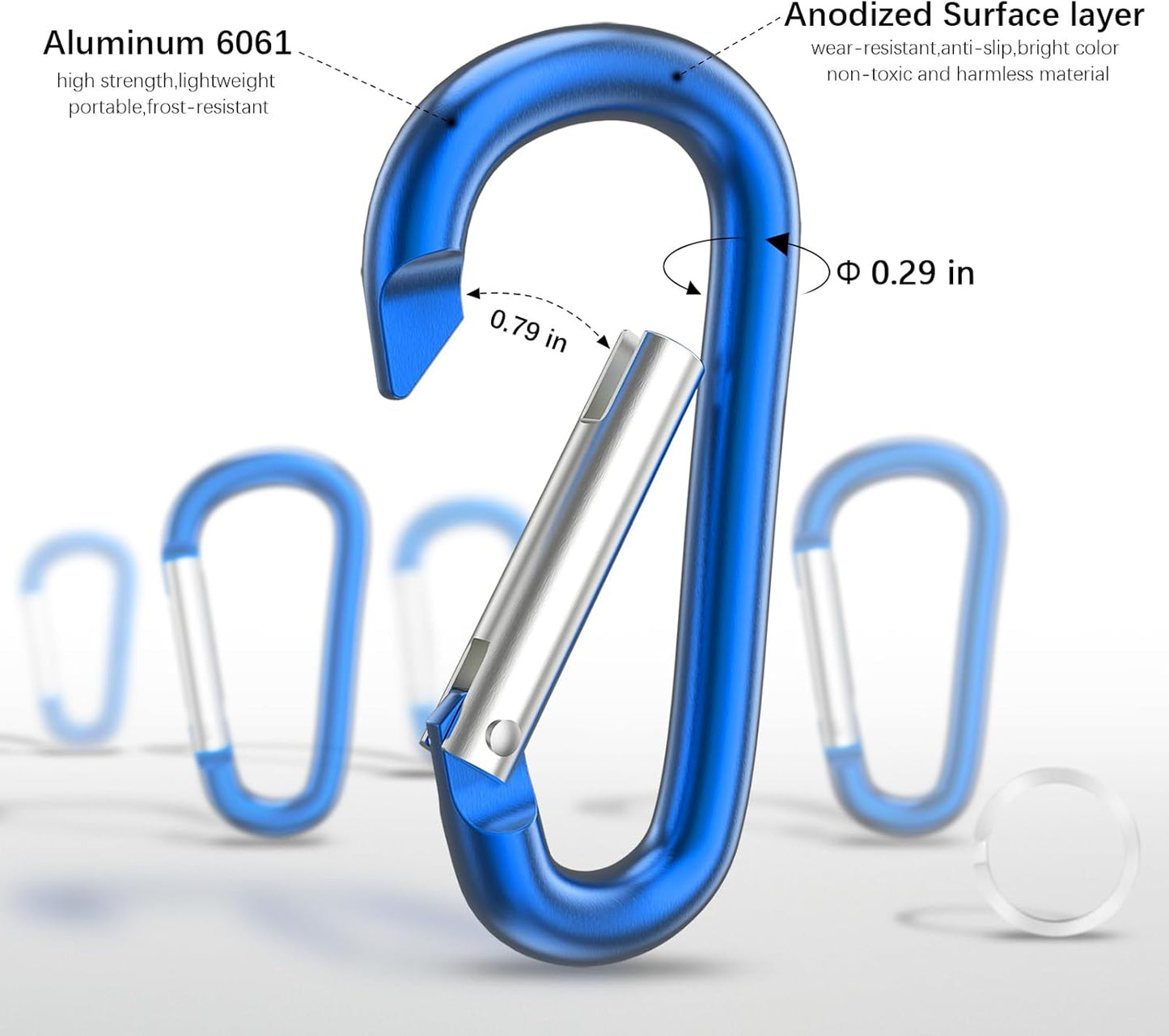 3" Aluminum Carabiner D Ring, Caribeener Clips, Spring Snap Hook for Keychain Clip, Set of 10