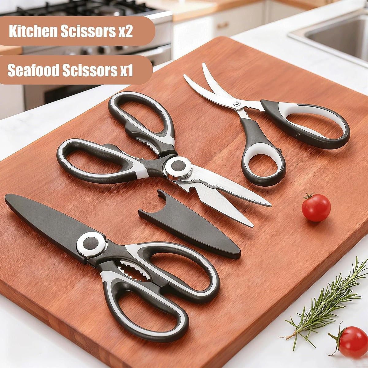 3 Pack Kitchen Scissors & Seafood Scissors Set, Sharp Kitchen Shears