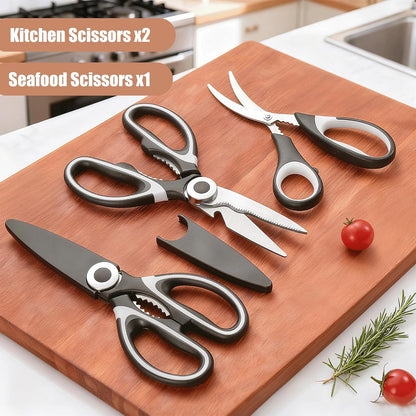 3 Pack Kitchen Scissors & Seafood Scissors Set, Sharp Kitchen Shears