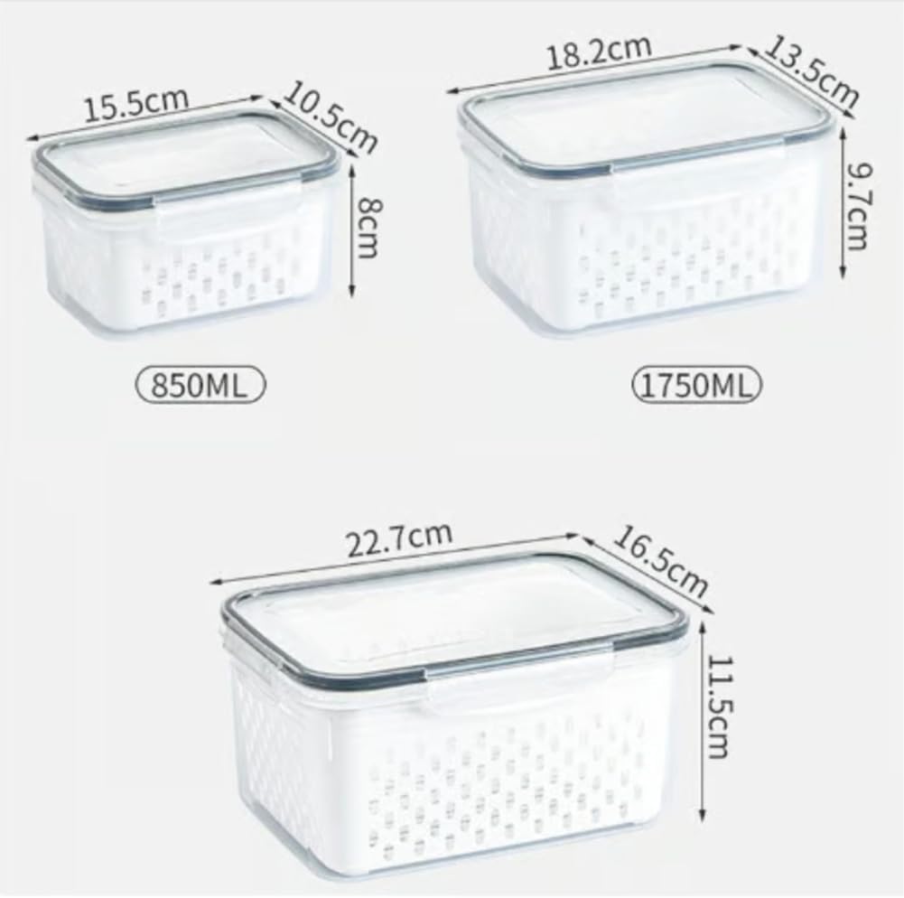 4 in 1 Food Storage Container, Produce Keeper Containers for Fridge, Household Transparent Plastic Food Storage Box-Including Drain Basket, For Vegetable and Berry, Kitchen Organizer