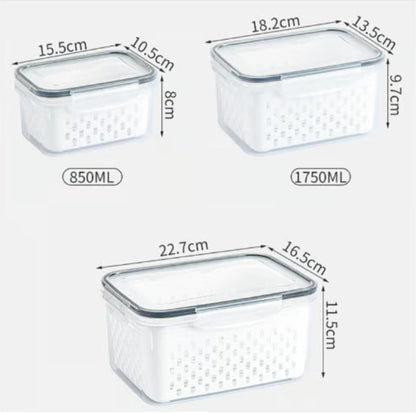 4 in 1 Food Storage Container, Produce Keeper Containers for Fridge, Household Transparent Plastic Food Storage Box-Including Drain Basket, For Vegetable and Berry, Kitchen Organizer