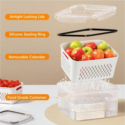 4 in 1 Food Storage Container, Produce Keeper Containers for Fridge, Household Transparent Plastic Food Storage Box-Including Drain Basket, For Vegetable and Berry, Kitchen Organizer