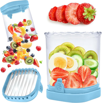 Strawberry Slicer Cup with Push Plate, Fruit Cutter Kitchen Gadget for Egg, Kiwi, Banana, Cucumber, Easy Fruit & Vegetable Slicer, Strawberry Cutter Tool for Quick Safe Cutting (Black)