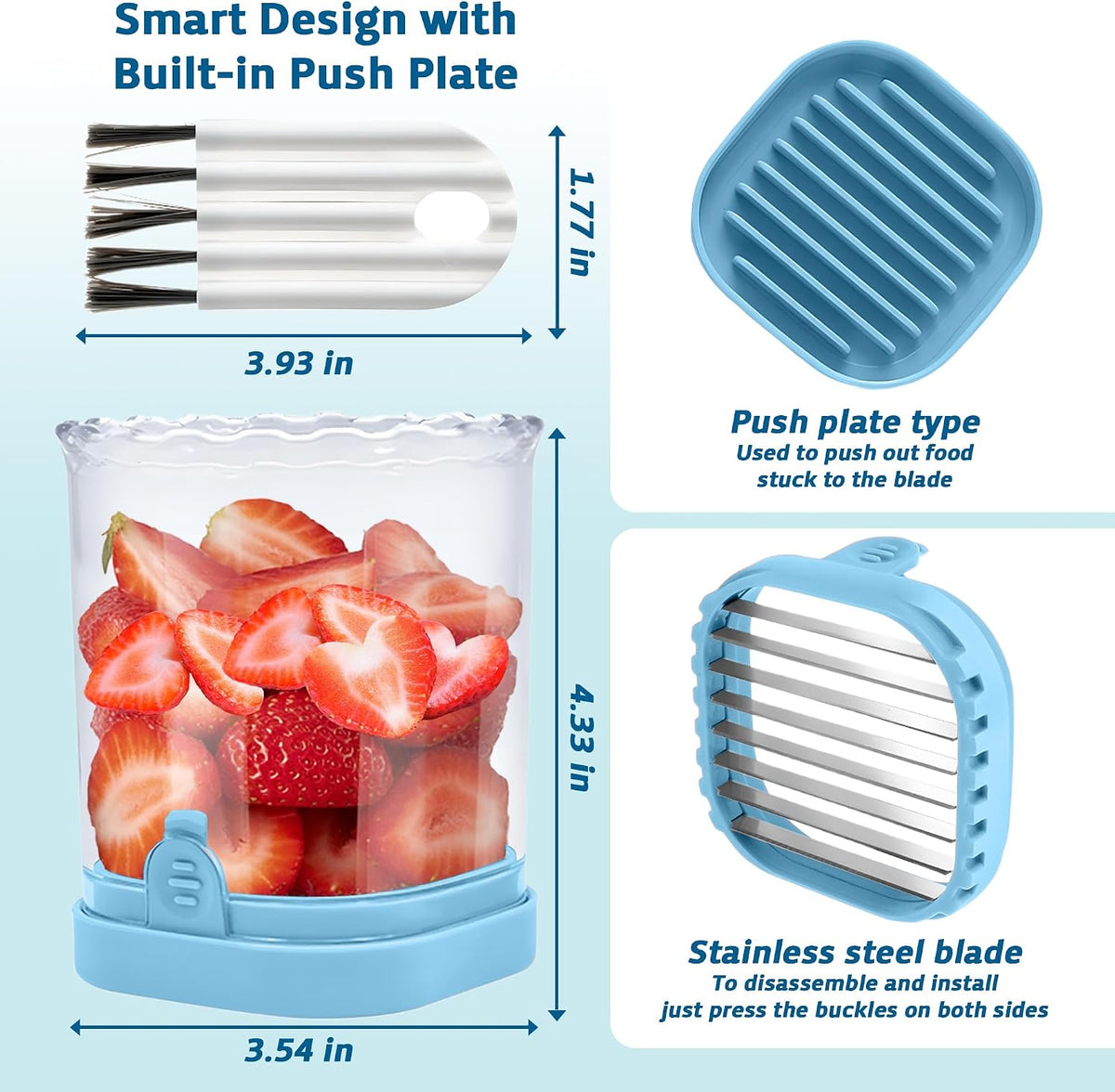 Strawberry Slicer Cup with Push Plate, Fruit Cutter Kitchen Gadget for Egg, Kiwi, Banana, Cucumber, Easy Fruit & Vegetable Slicer, Strawberry Cutter Tool for Quick Safe Cutting (Black)