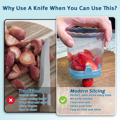 Strawberry Slicer Cup with Push Plate, Fruit Cutter Kitchen Gadget for Egg, Kiwi, Banana, Cucumber, Easy Fruit & Vegetable Slicer, Strawberry Cutter Tool for Quick Safe Cutting (Black)
