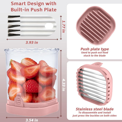 Strawberry Slicer Cup with Push Plate, Fruit Cutter Kitchen Gadget for Egg, Kiwi, Banana, Cucumber, Easy Fruit & Vegetable Slicer, Strawberry Cutter Tool for Quick Safe Cutting (Black)
