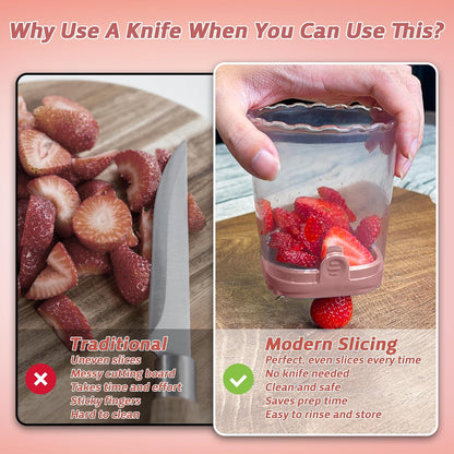 Strawberry Slicer Cup with Push Plate, Fruit Cutter Kitchen Gadget for Egg, Kiwi, Banana, Cucumber, Easy Fruit & Vegetable Slicer, Strawberry Cutter Tool for Quick Safe Cutting (Black)