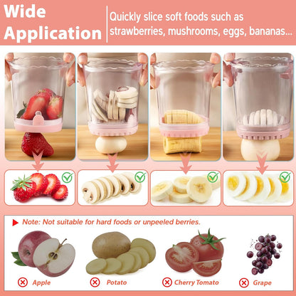 Strawberry Slicer Cup with Push Plate, Fruit Cutter Kitchen Gadget for Egg, Kiwi, Banana, Cucumber, Easy Fruit & Vegetable Slicer, Strawberry Cutter Tool for Quick Safe Cutting (Black)