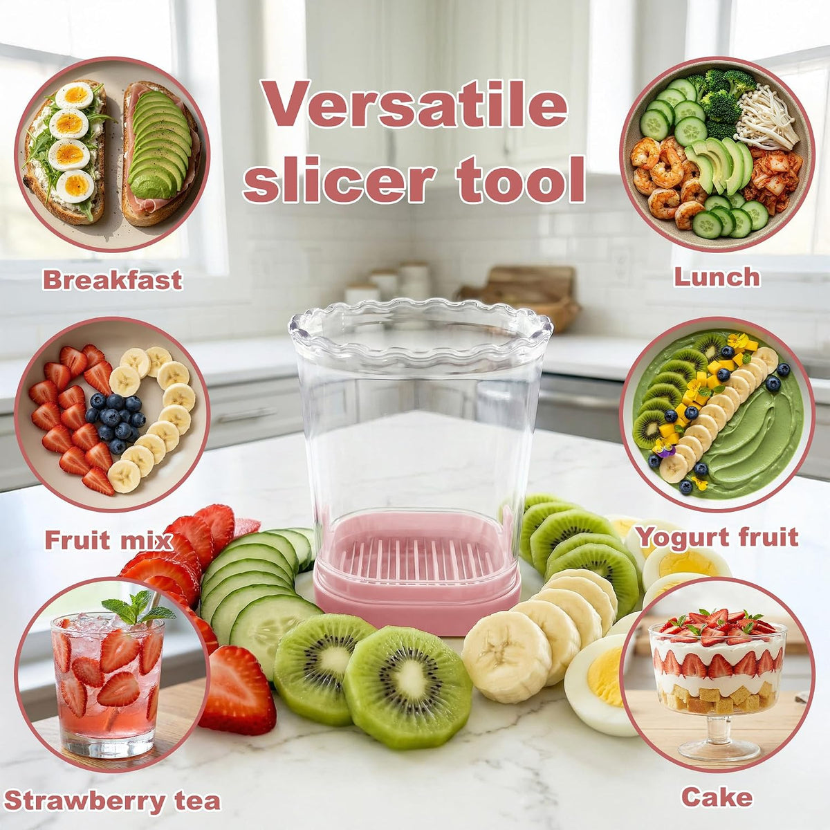 Strawberry Slicer Cup with Push Plate, Fruit Cutter Kitchen Gadget for Egg, Kiwi, Banana, Cucumber, Easy Fruit & Vegetable Slicer, Strawberry Cutter Tool for Quick Safe Cutting (Black)