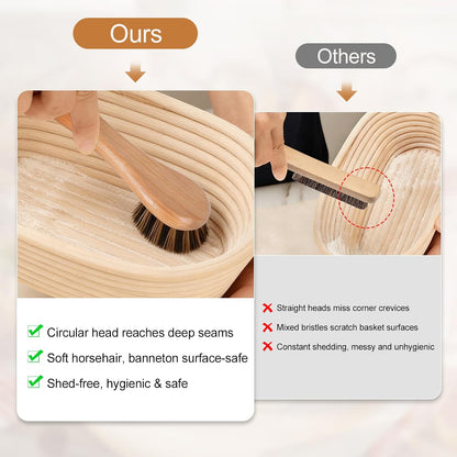 Natural Horsehair Cleaning Brush for Banneton Proofing Baskets, Round Sourdough Bread Basket Scraper & Flour Crumb Brush, Beech Wood Handle, Shed-Free Baking Supplies
