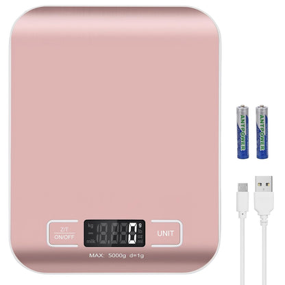 Kitchen Food Digital Scale Portable Postal Scale for Small Business Packages, Food, Handmade Goods, Liquids, with Large LCD Display High-Precision 1g Accuracy (Rose Gold Rechargeable(5kg/1g))