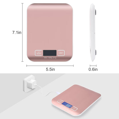 Kitchen Food Digital Scale Portable Postal Scale for Small Business Packages, Food, Handmade Goods, Liquids, with Large LCD Display High-Precision 1g Accuracy (Rose Gold Rechargeable(5kg/1g))