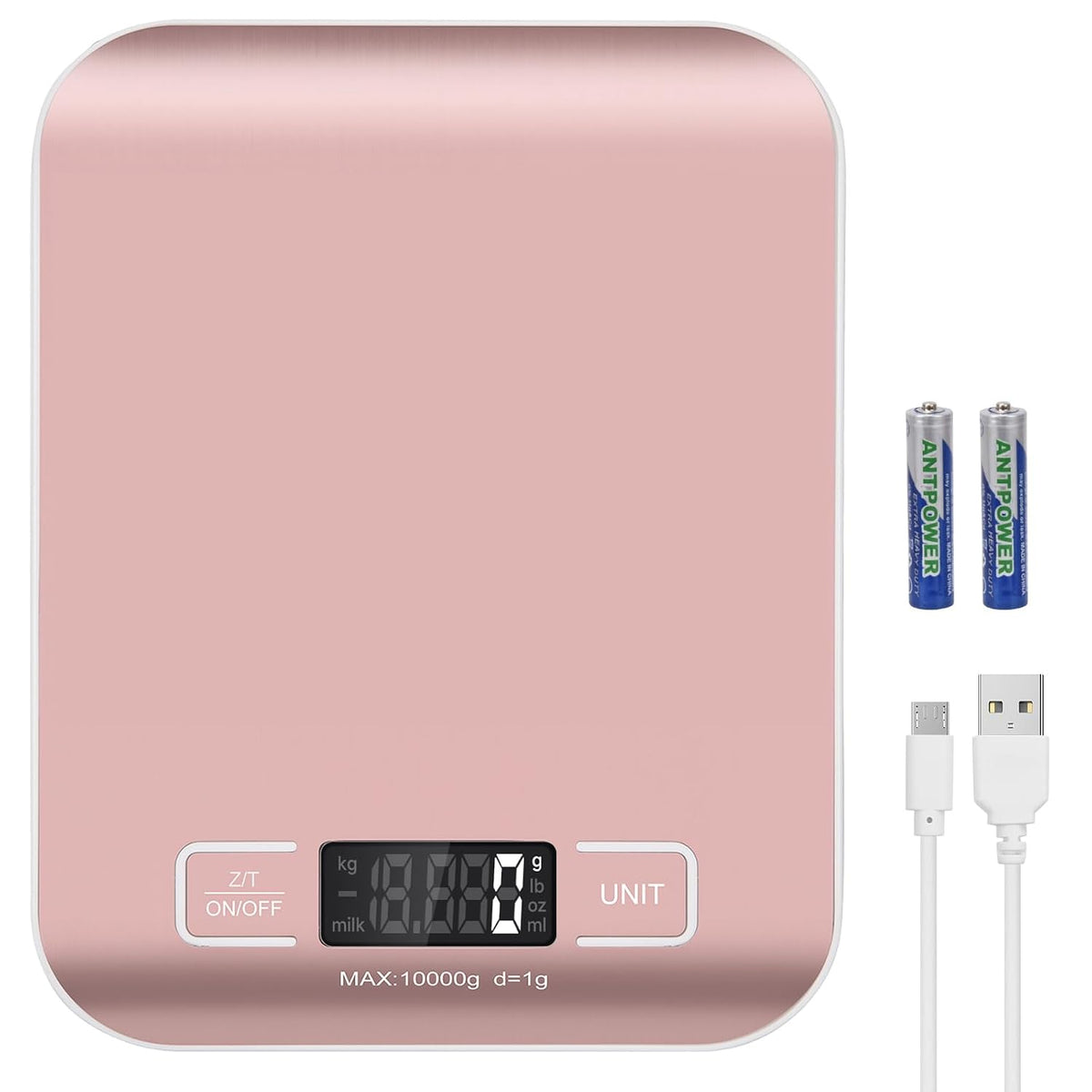 Kitchen Food Digital Scale Portable Postal Scale for Small Business Packages, Food, Handmade Goods, Liquids, with Large LCD Display High-Precision 1g Accuracy (Rose Gold Rechargeable(5kg/1g))