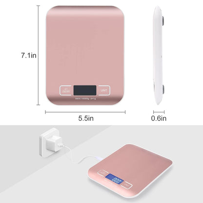 Kitchen Food Digital Scale Portable Postal Scale for Small Business Packages, Food, Handmade Goods, Liquids, with Large LCD Display High-Precision 1g Accuracy (Rose Gold Rechargeable(5kg/1g))