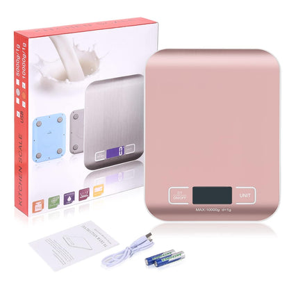 Kitchen Food Digital Scale Portable Postal Scale for Small Business Packages, Food, Handmade Goods, Liquids, with Large LCD Display High-Precision 1g Accuracy (Rose Gold Rechargeable(5kg/1g))