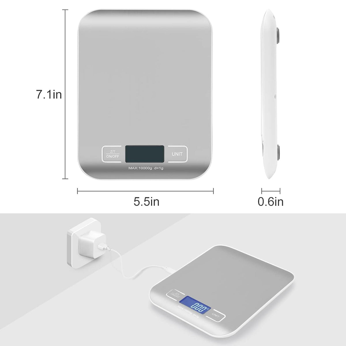 Kitchen Food Digital Scale Portable Postal Scale for Small Business Packages, Food, Handmade Goods, Liquids, with Large LCD Display High-Precision 1g Accuracy (Rose Gold Rechargeable(5kg/1g))