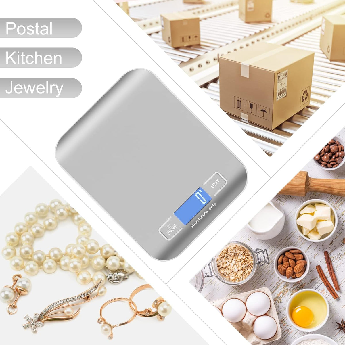 Kitchen Food Digital Scale Portable Postal Scale for Small Business Packages, Food, Handmade Goods, Liquids, with Large LCD Display High-Precision 1g Accuracy (Rose Gold Rechargeable(5kg/1g))