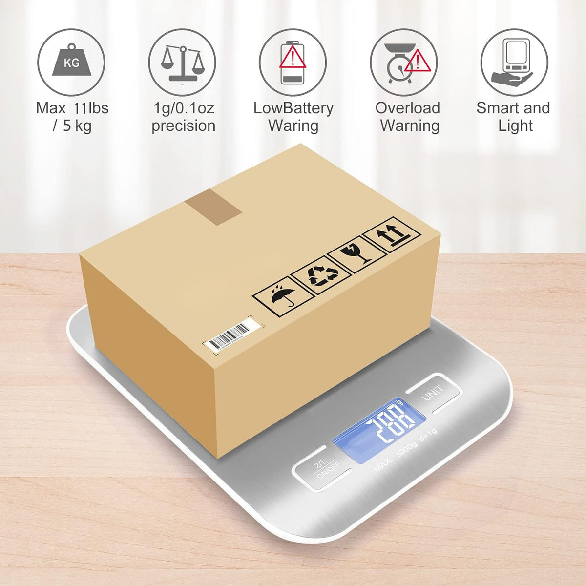 Kitchen Food Digital Scale Portable Postal Scale for Small Business Packages, Food, Handmade Goods, Liquids, with Large LCD Display High-Precision 1g Accuracy (Rose Gold Rechargeable(5kg/1g))