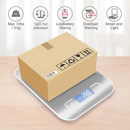Kitchen Food Digital Scale Portable Postal Scale for Small Business Packages, Food, Handmade Goods, Liquids, with Large LCD Display High-Precision 1g Accuracy (Rose Gold Rechargeable(5kg/1g))