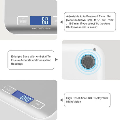 Kitchen Food Digital Scale Portable Postal Scale for Small Business Packages, Food, Handmade Goods, Liquids, with Large LCD Display High-Precision 1g Accuracy (Rose Gold Rechargeable(5kg/1g))