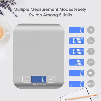 Kitchen Food Digital Scale Portable Postal Scale for Small Business Packages, Food, Handmade Goods, Liquids, with Large LCD Display High-Precision 1g Accuracy (Rose Gold Rechargeable(5kg/1g))