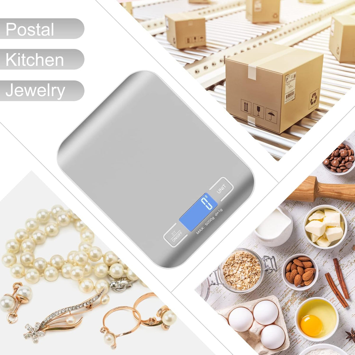 Kitchen Food Digital Scale Portable Postal Scale for Small Business Packages, Food, Handmade Goods, Liquids, with Large LCD Display High-Precision 1g Accuracy (Rose Gold Rechargeable(5kg/1g))