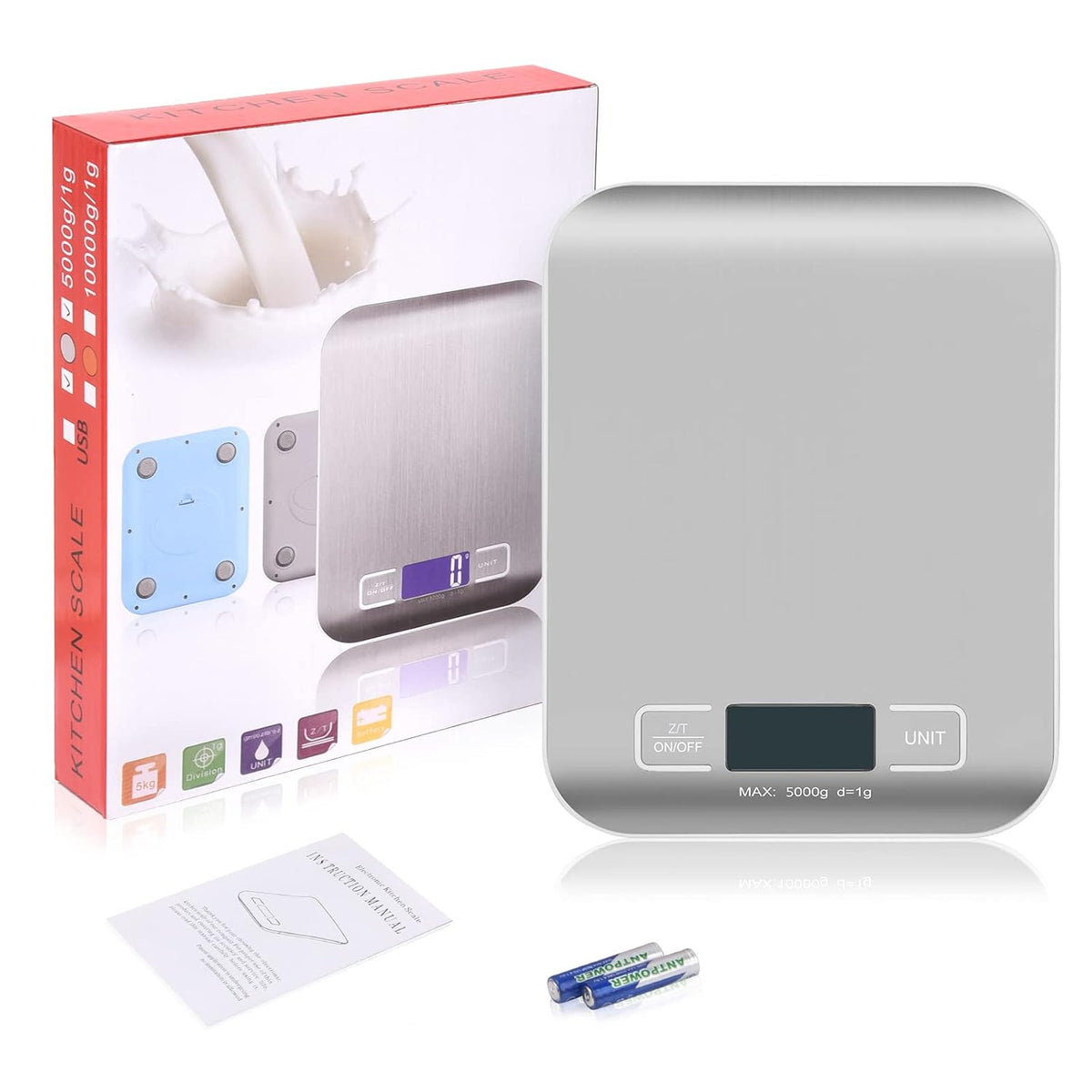 Kitchen Food Digital Scale Portable Postal Scale for Small Business Packages, Food, Handmade Goods, Liquids, with Large LCD Display High-Precision 1g Accuracy (Rose Gold Rechargeable(5kg/1g))