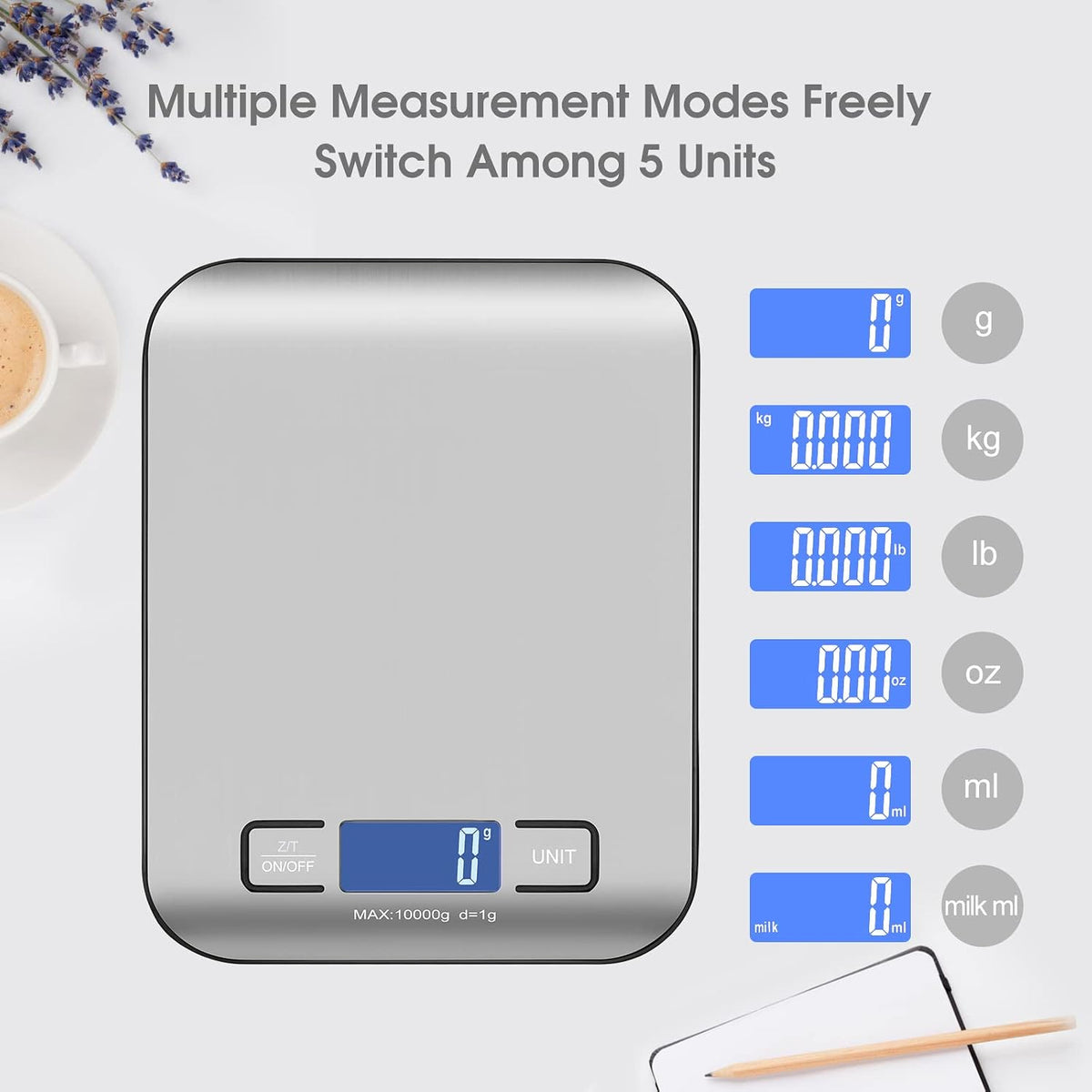 Kitchen Food Digital Scale Portable Postal Scale for Small Business Packages, Food, Handmade Goods, Liquids, with Large LCD Display High-Precision 1g Accuracy (Rose Gold Rechargeable(5kg/1g))