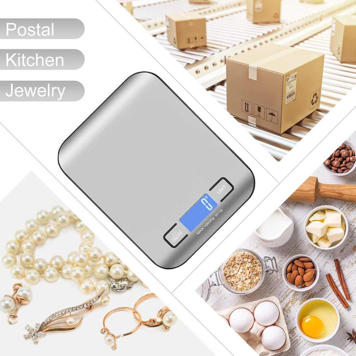 Kitchen Food Digital Scale Portable Postal Scale for Small Business Packages, Food, Handmade Goods, Liquids, with Large LCD Display High-Precision 1g Accuracy (Rose Gold Rechargeable(5kg/1g))