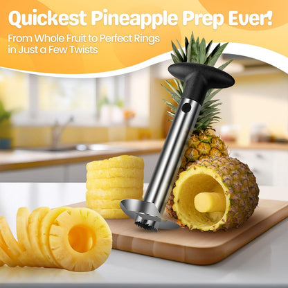 Pineapple Corer Slicer Peeler, Stainless Steel Eye Remover Decorer Wedger Cutter, Spiral Cutting Tools with Metal Blade, Non-Slip Grip for Fruit Rings, Home Kitchen Restaurant Chef Use