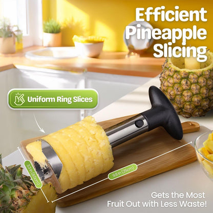 Pineapple Corer Slicer Peeler, Stainless Steel Eye Remover Decorer Wedger Cutter, Spiral Cutting Tools with Metal Blade, Non-Slip Grip for Fruit Rings, Home Kitchen Restaurant Chef Use