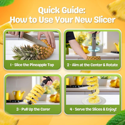 Pineapple Corer Slicer Peeler, Stainless Steel Eye Remover Decorer Wedger Cutter, Spiral Cutting Tools with Metal Blade, Non-Slip Grip for Fruit Rings, Home Kitchen Restaurant Chef Use