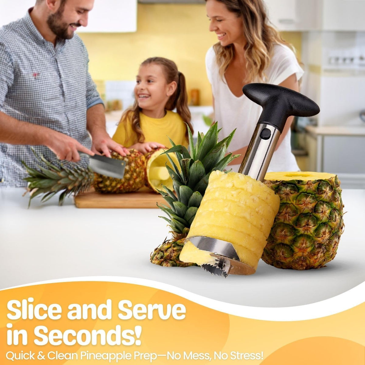 Pineapple Corer Slicer Peeler, Stainless Steel Eye Remover Decorer Wedger Cutter, Spiral Cutting Tools with Metal Blade, Non-Slip Grip for Fruit Rings, Home Kitchen Restaurant Chef Use