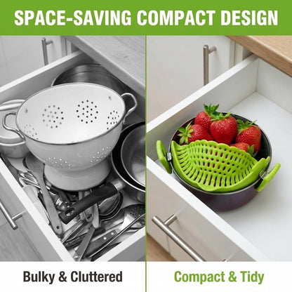 Performore Compact Universal Silicone Snap-On Pot Strainer | Heat-Resistant Clip-On Food Colander | BPA-Free Pasta, Vegetable & Soup Drainer | Dishwasher Safe Kitchen Tool