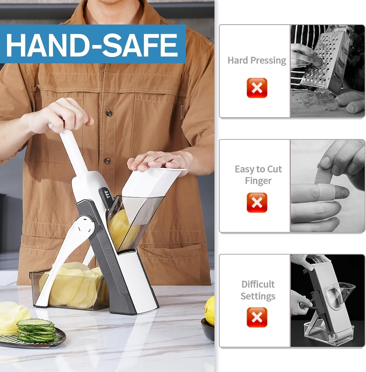 Safe Mandoline Slicer for Kitchen, Vegetable & Food Cutter (Only Slice)