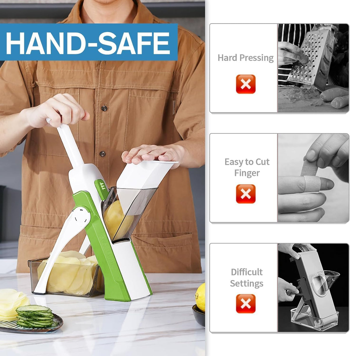 Safe Mandoline Slicer for Kitchen, Vegetable & Food Cutter (Only Slice)