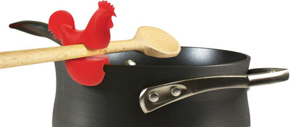 Fox Run Silicone Pot Clip Spoon Rest, Rooster and Pig, Set of 2, 2.75", Red and Pink