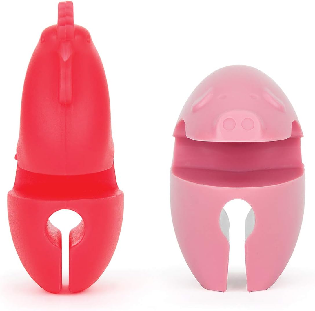 Fox Run Silicone Pot Clip Spoon Rest, Rooster and Pig, Set of 2, 2.75", Red and Pink