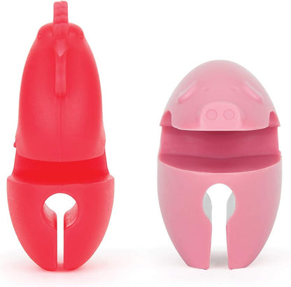 Fox Run Silicone Pot Clip Spoon Rest, Rooster and Pig, Set of 2, 2.75", Red and Pink