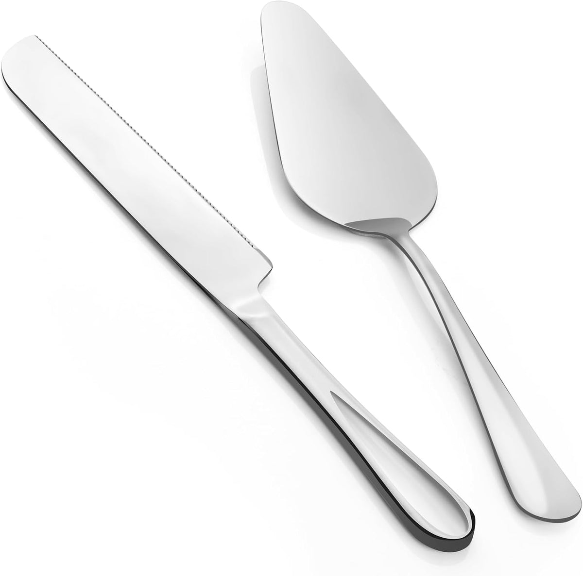 2-Piece Premium Cake Cutting Set, Exquisite Knife and Server with Serrated Design, Includes Cake Knife and Pie Spatula for Pastry, Pizza and Desserts (Gold)