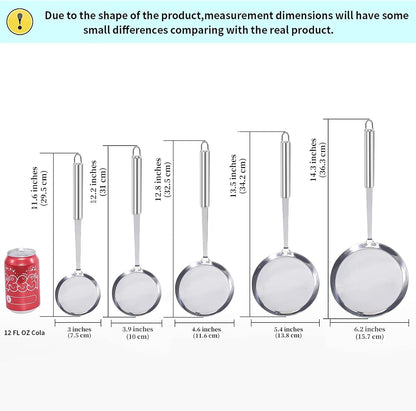 Newness Fine Mesh Skimmer Spoon, Professional 304 Stainless Steel Hot Pot Fat Strainer for Oil Filter Skimming Grease and Foam, Durable Multi-Functional Kitchen Cooking Mesh Food Strainer Ladle-3 Pack
