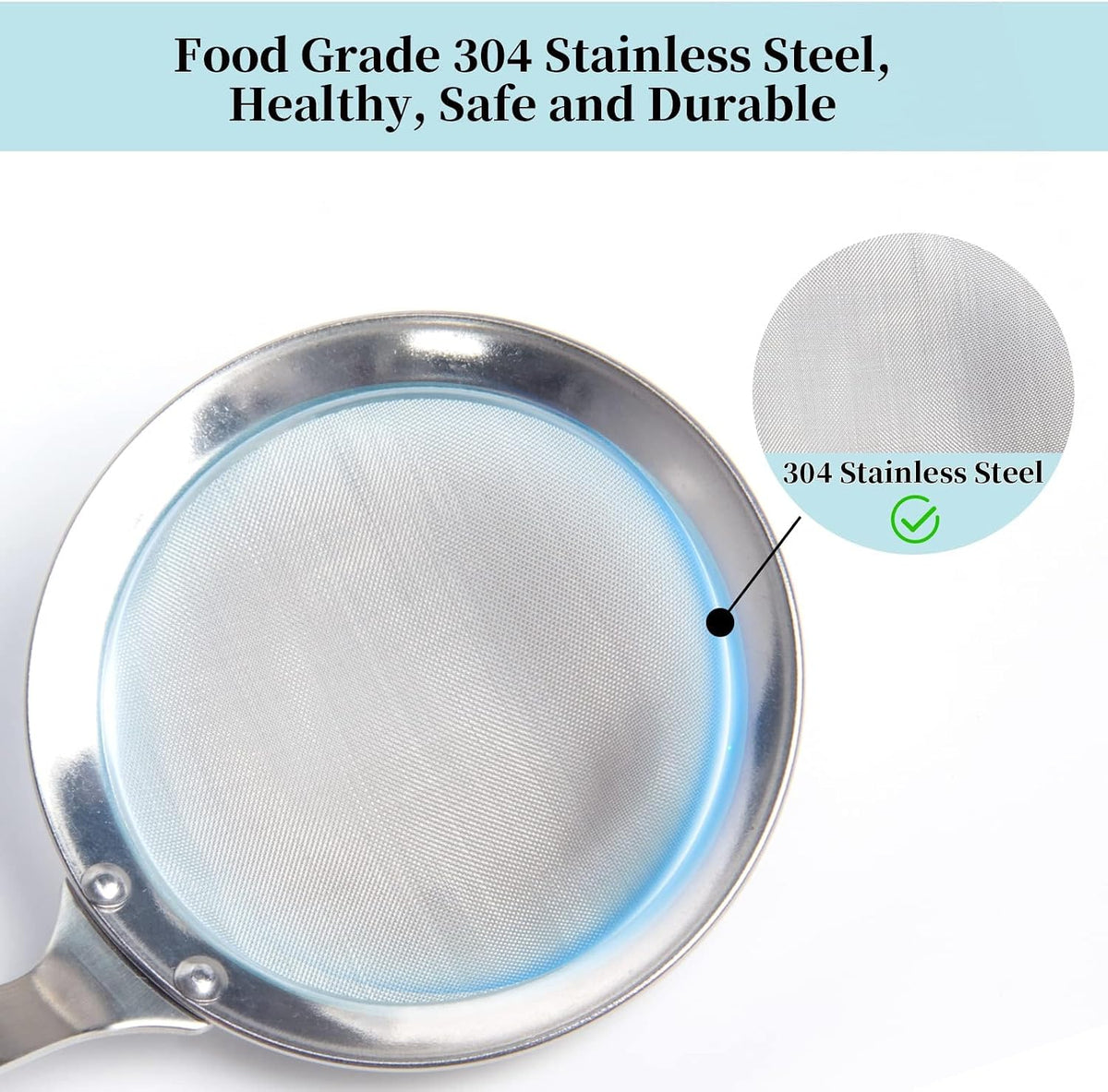 Newness Fine Mesh Skimmer Spoon, Professional 304 Stainless Steel Hot Pot Fat Strainer for Oil Filter Skimming Grease and Foam, Durable Multi-Functional Kitchen Cooking Mesh Food Strainer Ladle-3 Pack