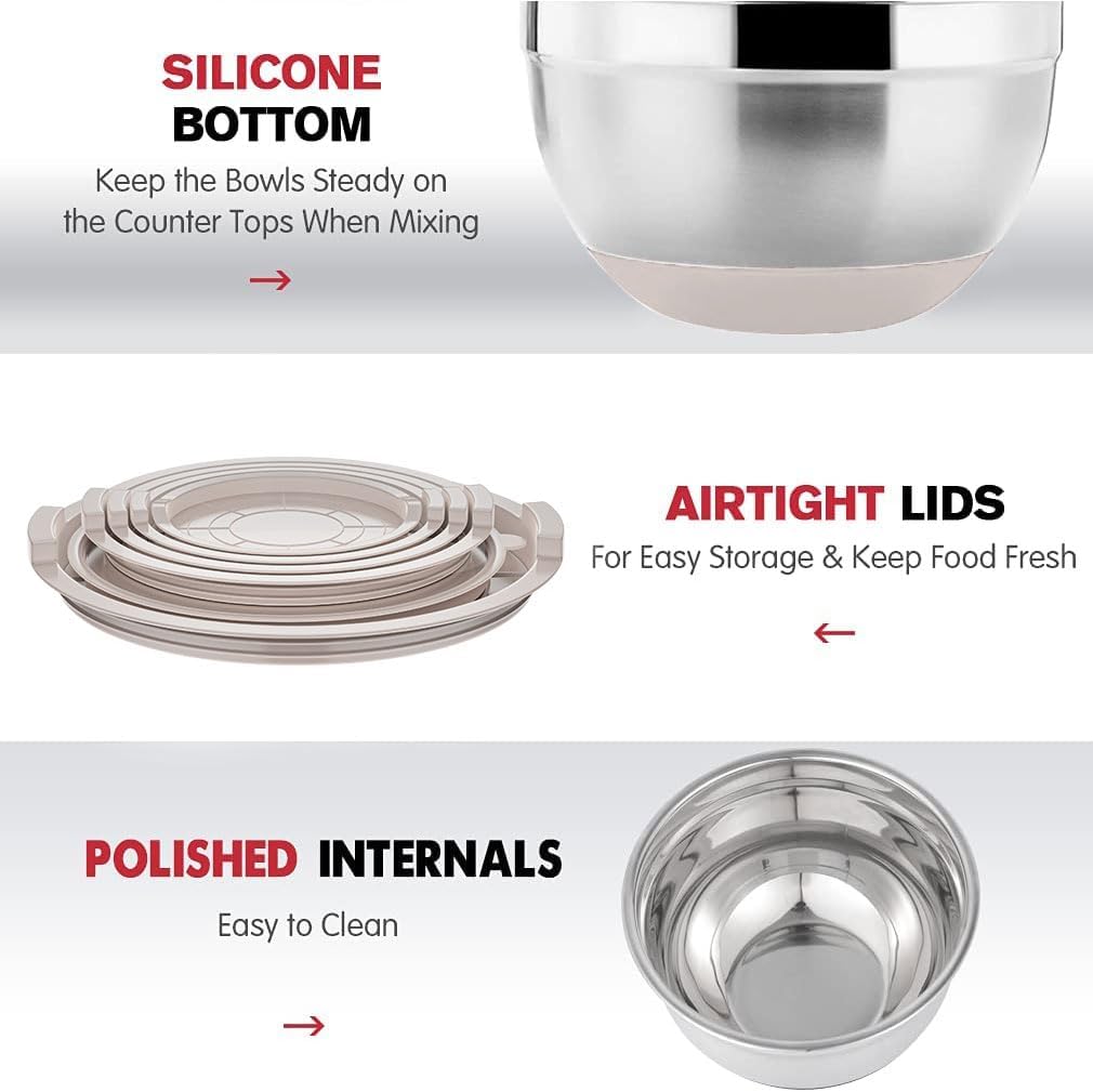 20PCS Stainless Steel Mixing Bowls with Airtight Lids Set