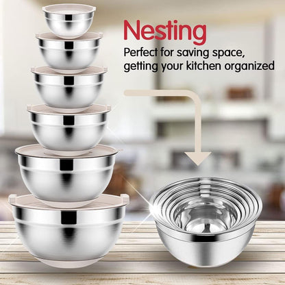 20PCS Stainless Steel Mixing Bowls with Airtight Lids Set