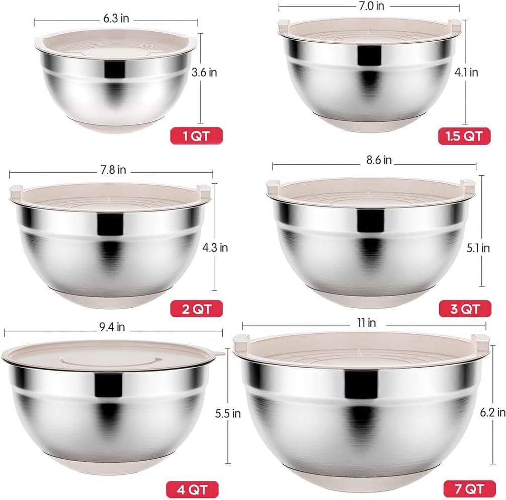 20PCS Stainless Steel Mixing Bowls with Airtight Lids Set