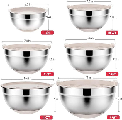 20PCS Stainless Steel Mixing Bowls with Airtight Lids Set